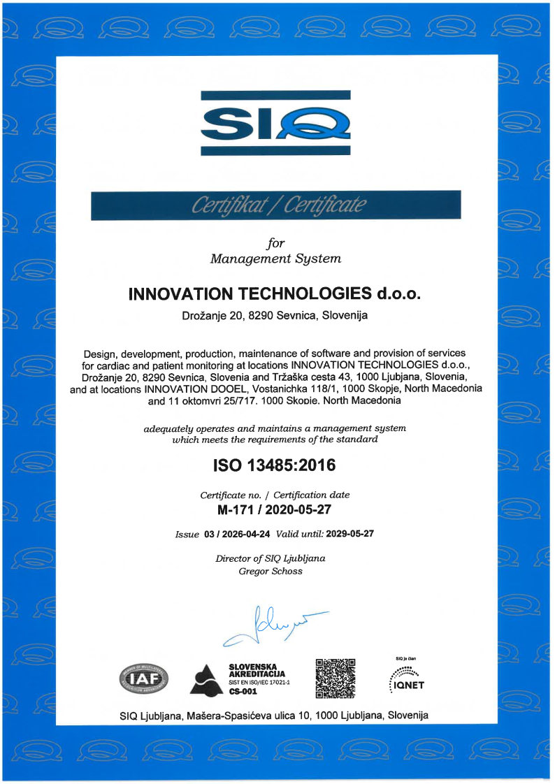 SIQ ISO 13485:2016 certificate